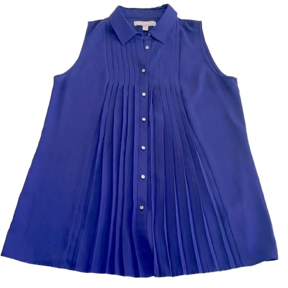 ❤️ 🆕 BANANA REPUBLIC Blue Pleated Blouse Size 0
